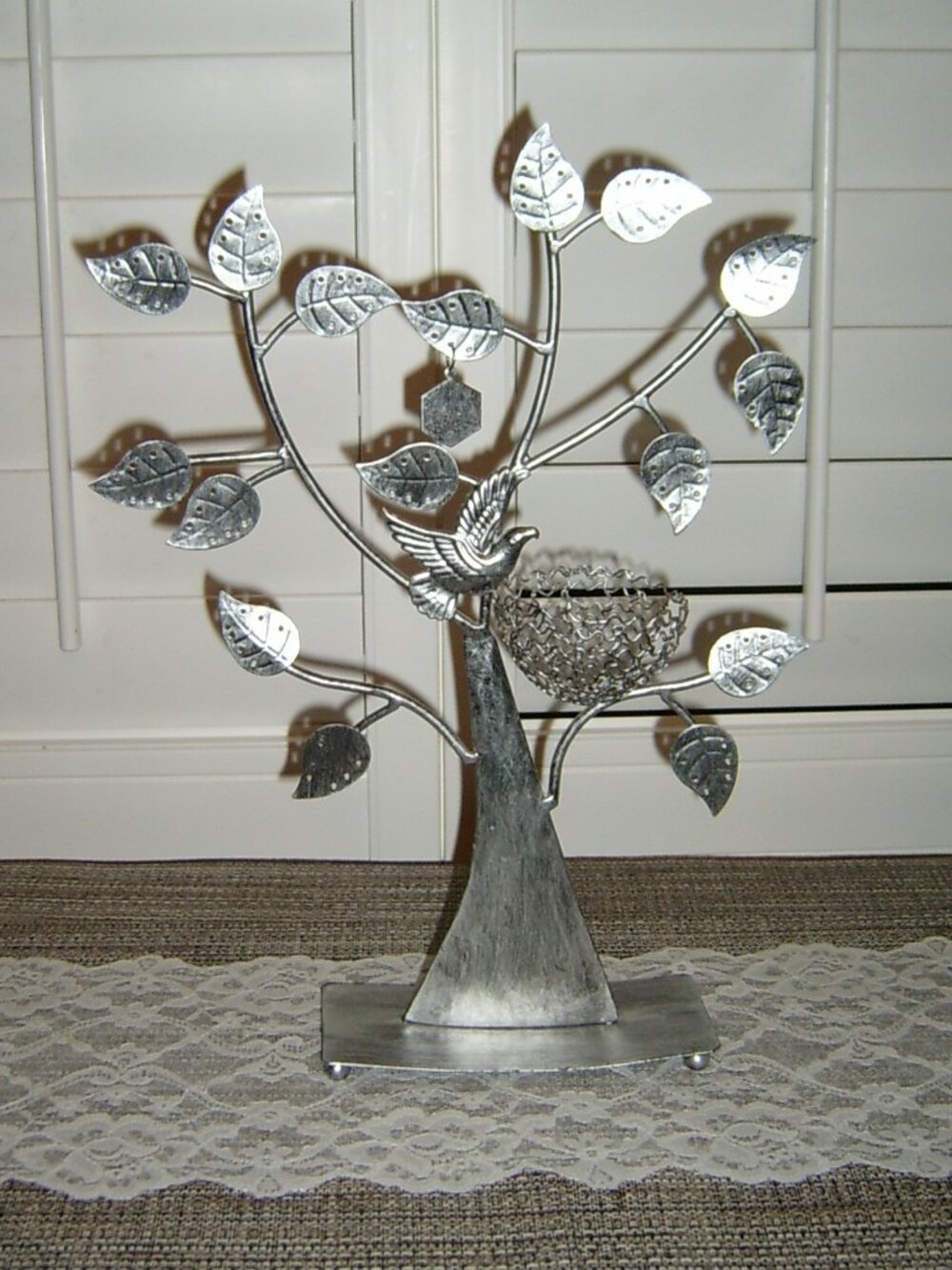 Metal Jewelry Tree Stand with Bird & Nest, 16"
